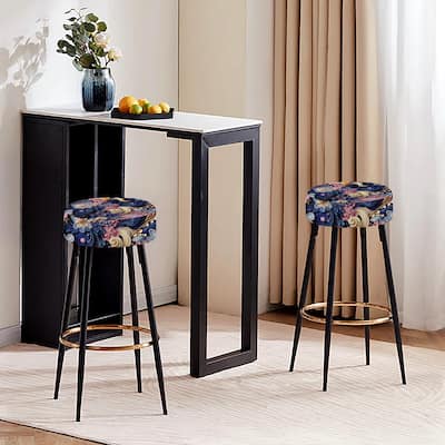 Purple And Blue Romantic Roses Paisley Pattern - Upholstered Paisley Bar Stools Set of 2 - Glam Bar Stool 2 Pieces