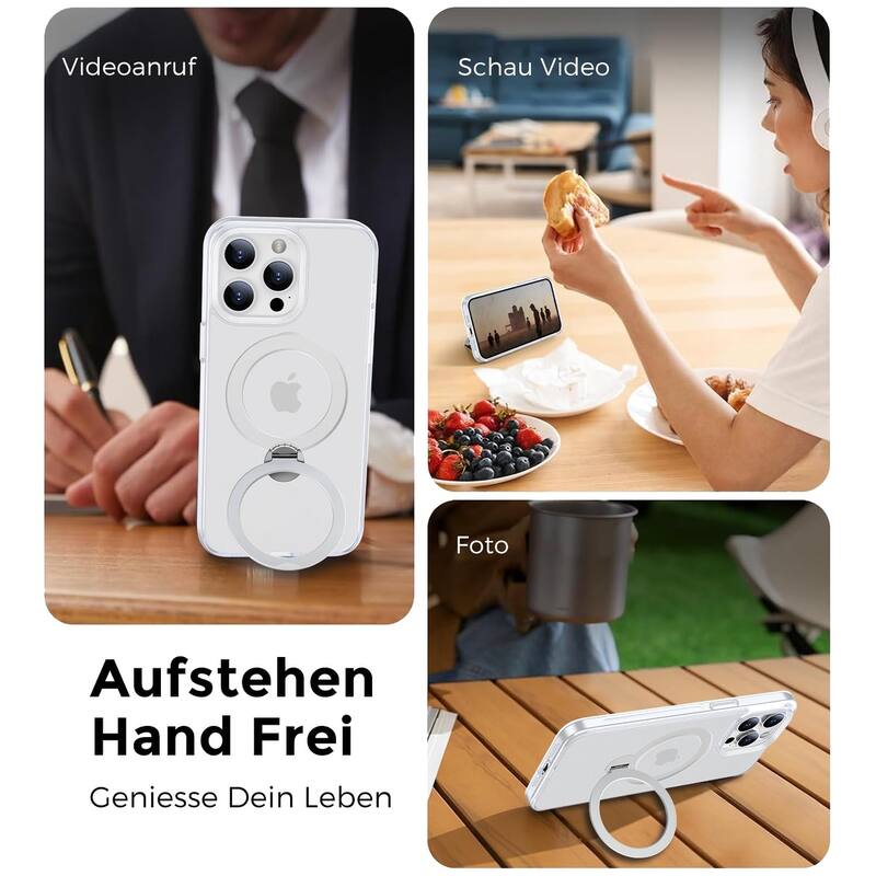 iPhone 15 Pro 360 Adjustable Stand with Camera Protection Compatible, Translucent Case Ring Magnetic Invisible Case Non-Slip