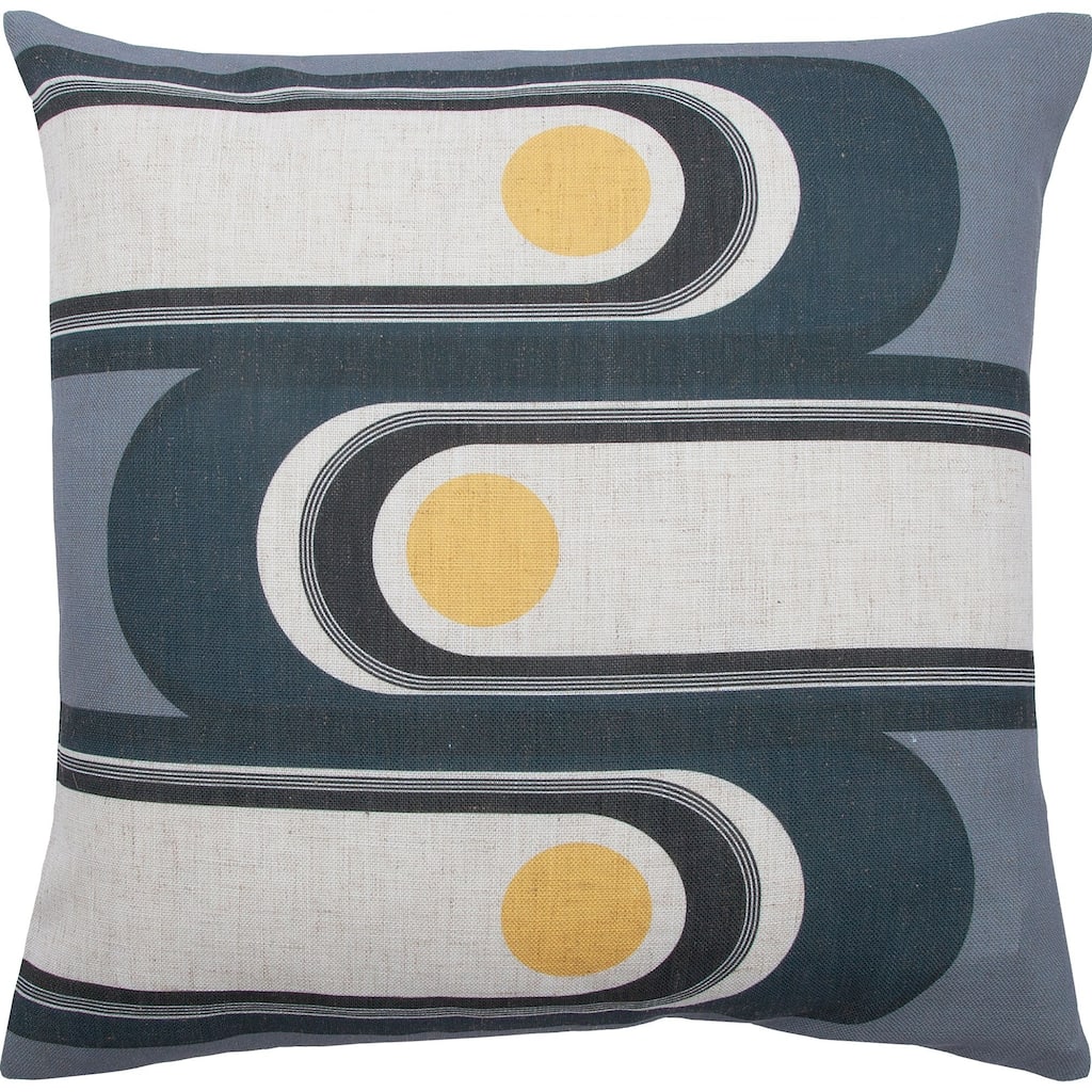 20" Steel Blue and Yellow Retro Geometric Printed Square Throw Pillow