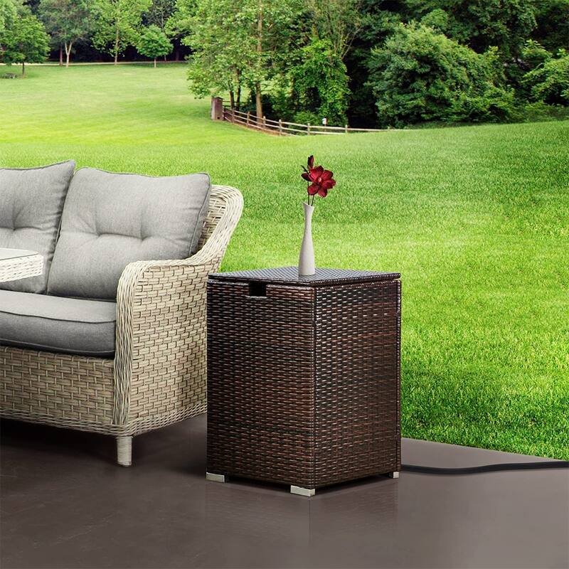 16" Propane Tank Cover, Outdoor Hideaway Brown Wicker Tank Table - 16”W