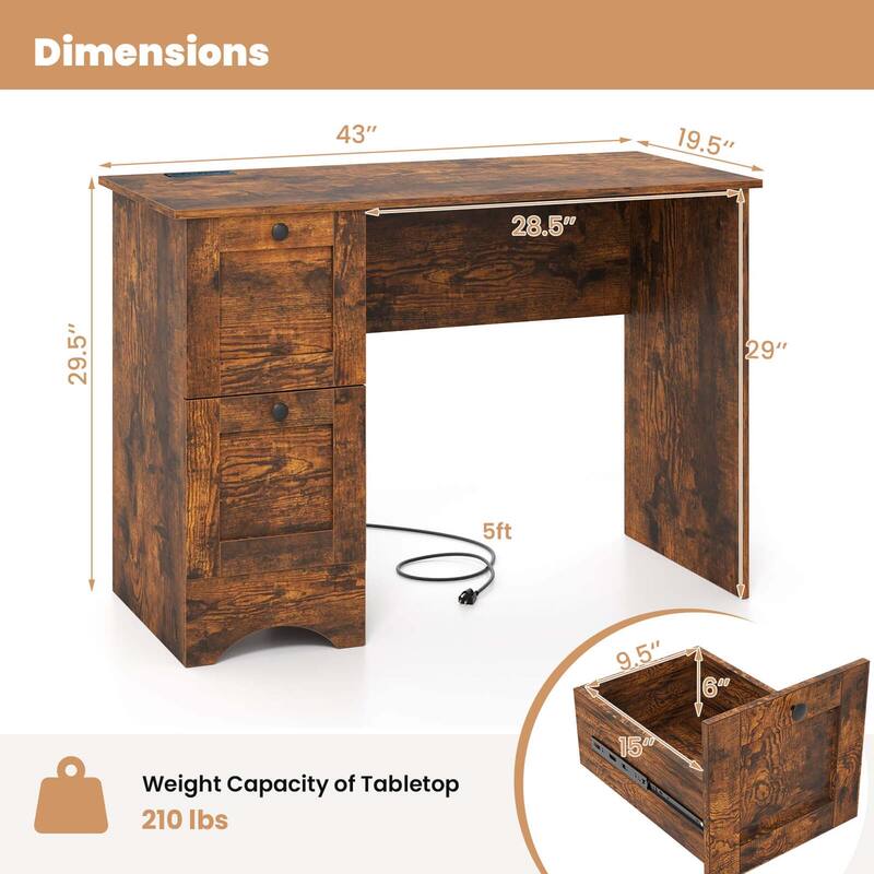 Costway 43" Home Office Desk Compact Study Writing Desk with 2 Drawers