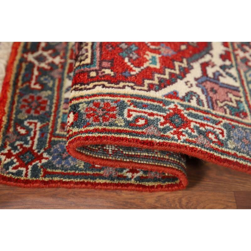 Geometric Heriz Serapi Indian Accent Rug Handmade Red Wool Carpet - 2'0" x 3'0"