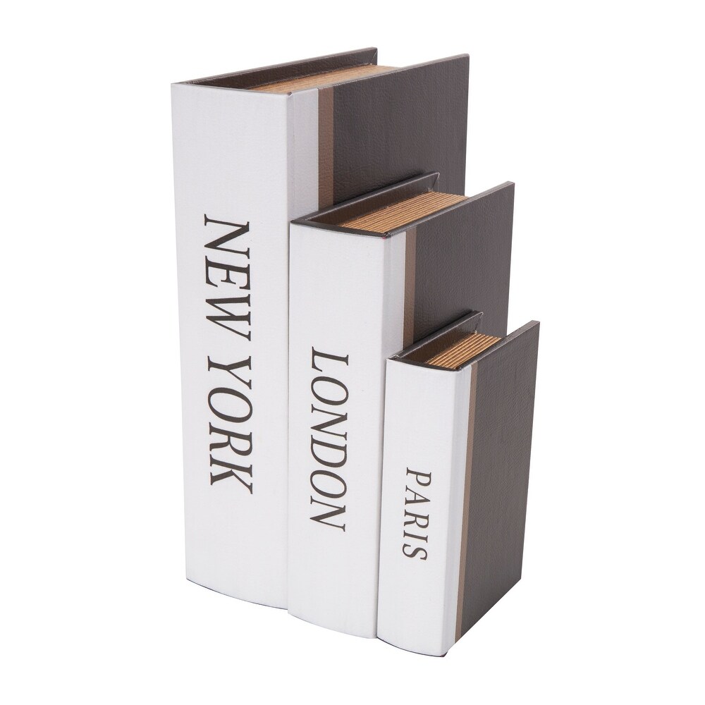 Roche River Decor - Faux Leather or Linen Fabric Book Storage Box - - Set of 3 White, Light Gray, Black, Beige or Red
