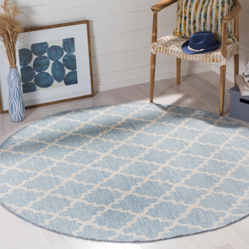 SAFAVIEH Handmade Flatweave Montauk Marie Casual Cotton Rug - 6' Round - Light Blue/Ivory
