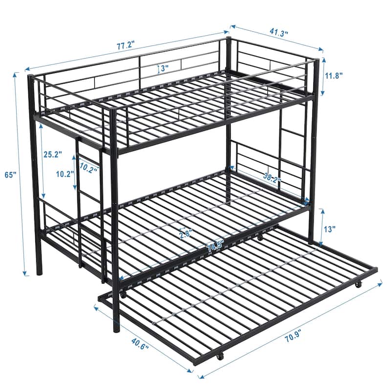 Twin Over Twin Metal Bunk Bed with trundle Black