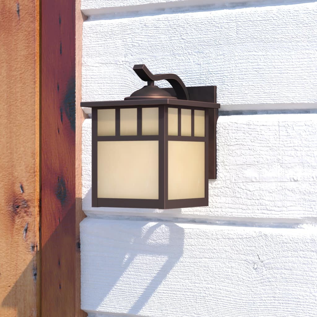 VAXCEL Mission 9.5 in. H 1-Light Burnished Bronze Mission Outdoor Wall Sconce, Steel, Honey Opal Glass Shade