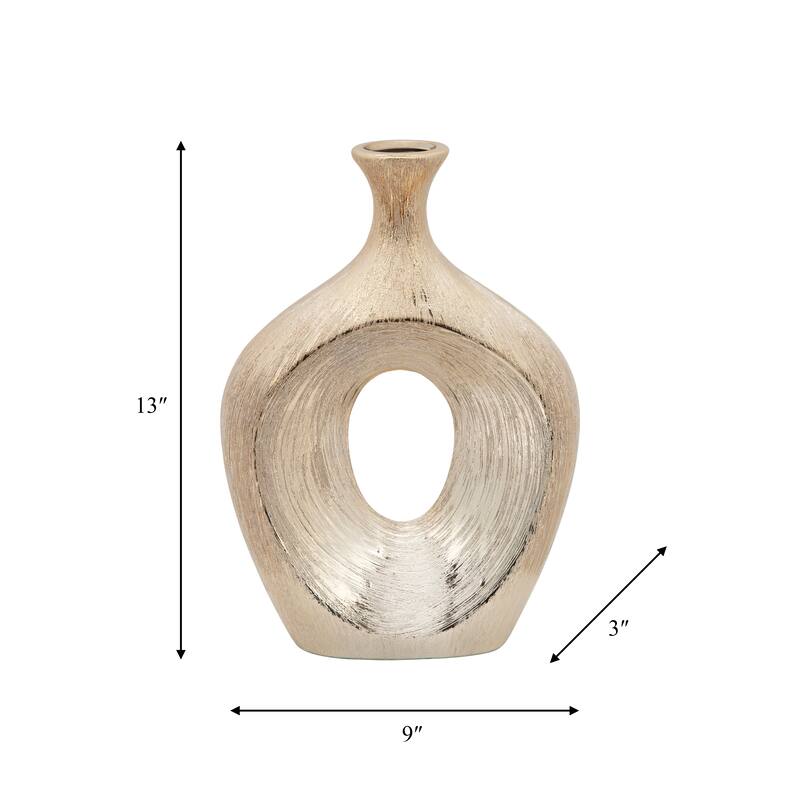 Modern Ceramic Textured Oval Cut-Out Vase - Home Decor - 13"