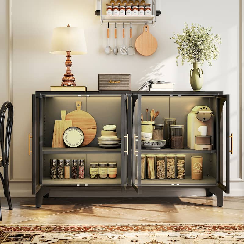53.2"W Metal Sideboard Buffet Cabinet with Glass Doors