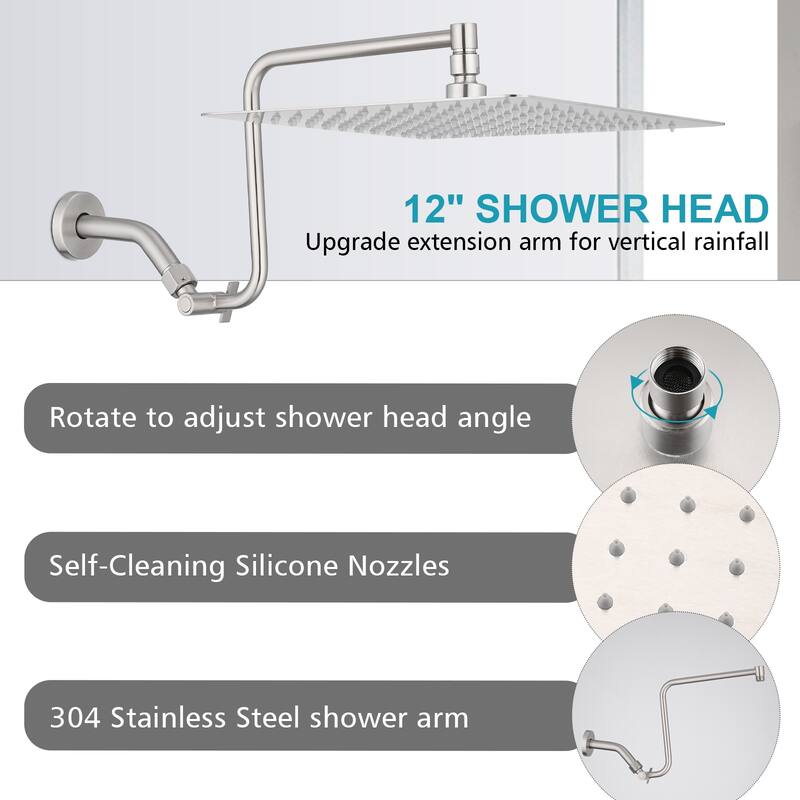 YASINU 12" Rain ShowerHead with Adjustable Extension Arm