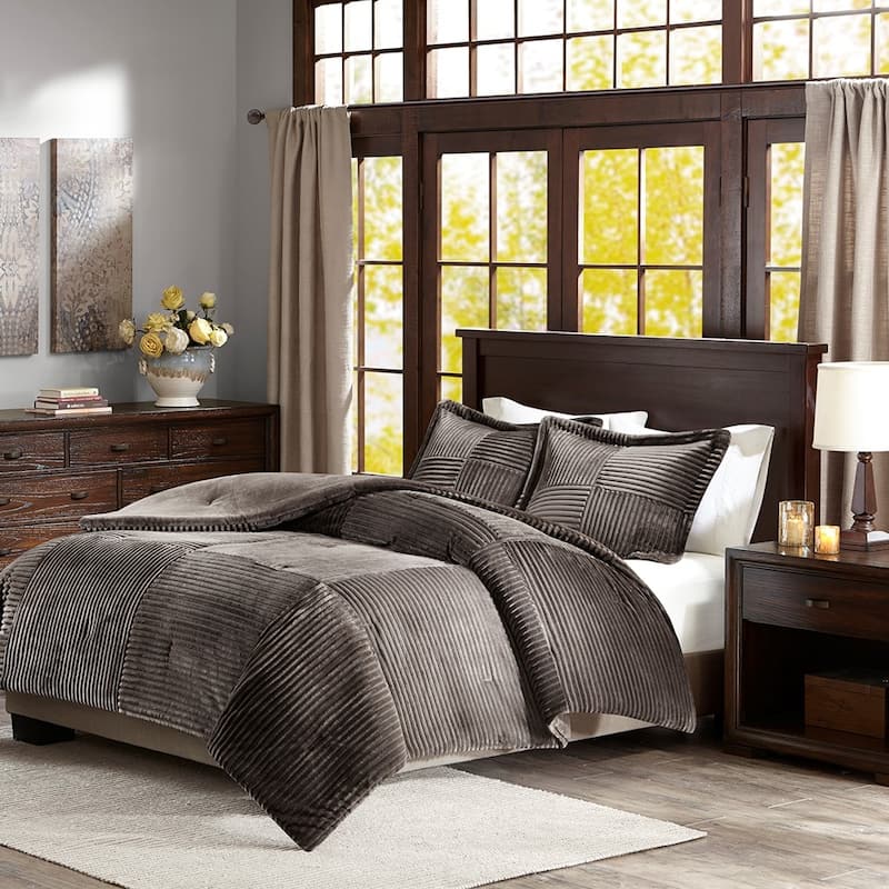 GDF Studio - Parker Plush Down Alternative Comforter Set. - Brown Grey (Full/Queen).