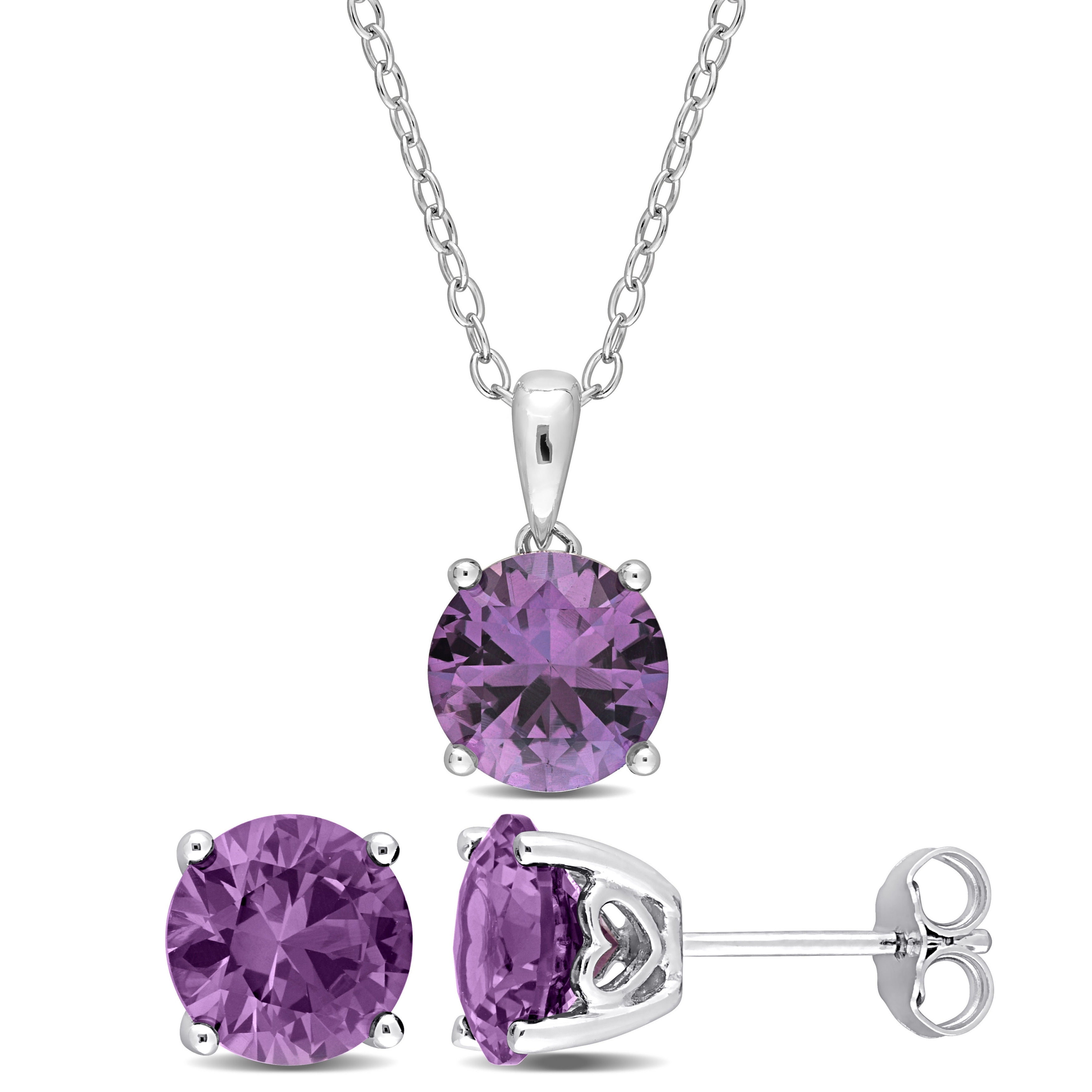 Miadora Gemstone Birthstone Earrings and Necklace Set Sterling Silver