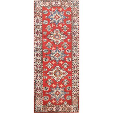 Geometric Oriental Kazak Wool Runner Rug Handmade Traditional Carpet - 2'3" x 5'11"