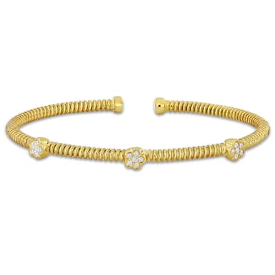 Miadora 1/2ct TGW Cubic Zirconia Twist Design Bangle in Yellow Sterling Silver