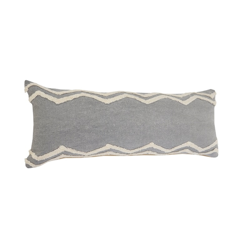 HomeRoots 14" X 36" Grey And Off-White 100% Cotton Chevron Zippered Pillow