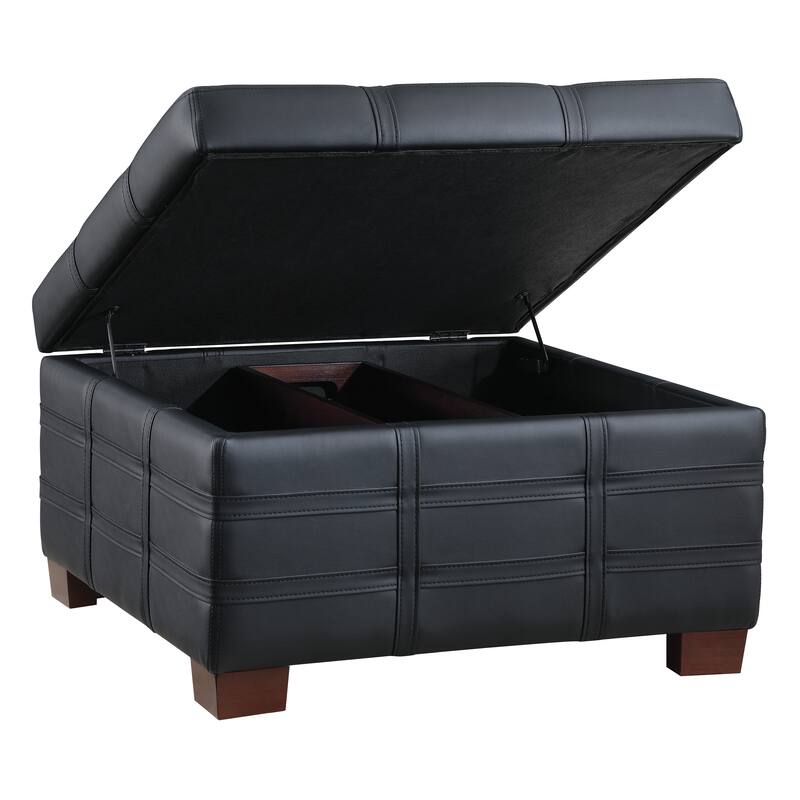 Detour Strap Square Storage Ottoman in Faux Leather