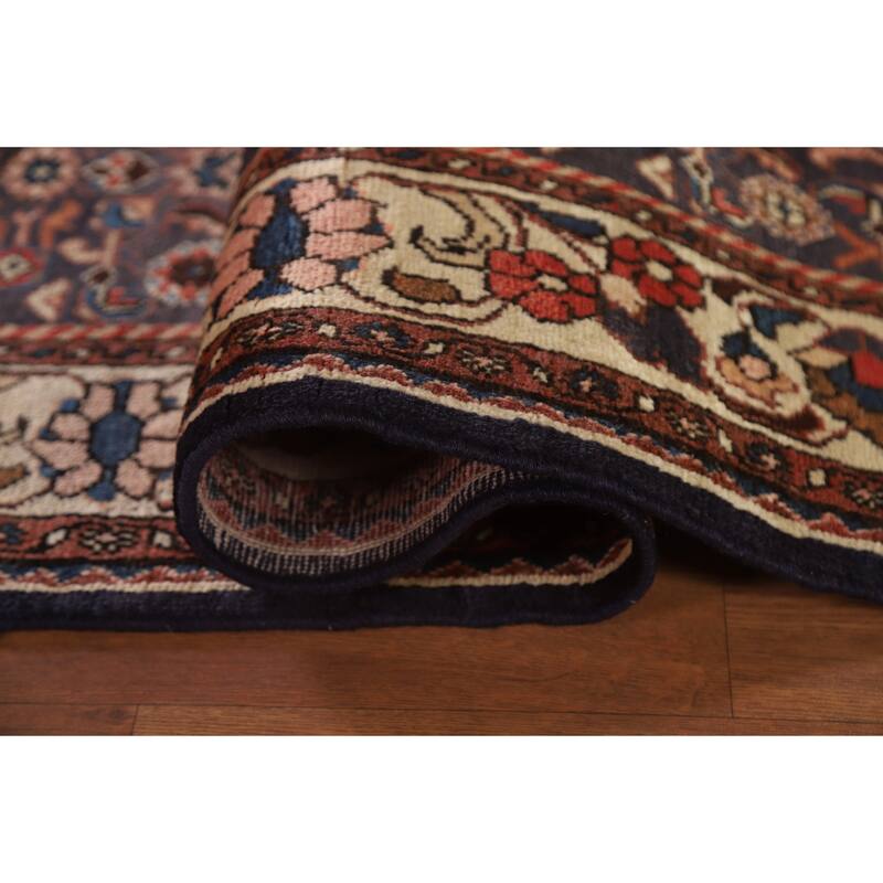 Hand Knotted Oriental 100% Wool Carpet Traditional All-Over Navy Blue & Blues Mahal Runner Rug - 10' 3'' X 3' 7''