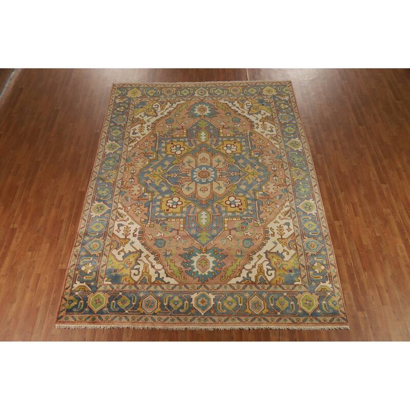 Hand Knotted Oriental 100% Wool Carpet Traditional Medallion Oranges & Rust Heriz (serapi) Area Rug - 11' 10'' X 9' 0''