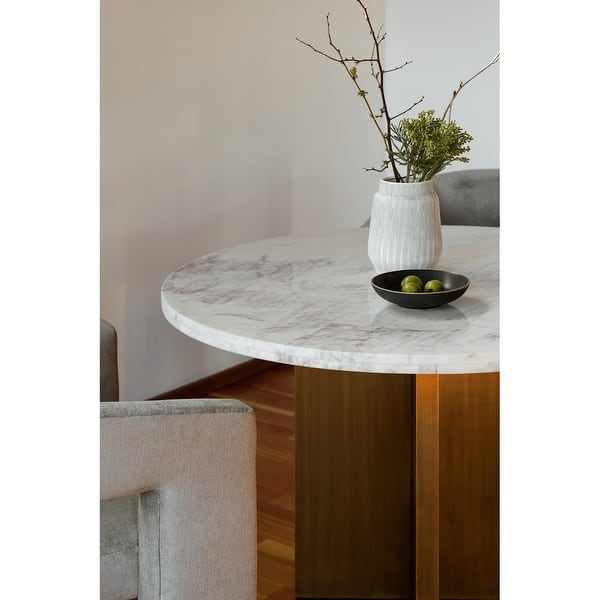 Bulli Round Marble Top Farmhouse Dining Table with Log Wood Base - 120cm