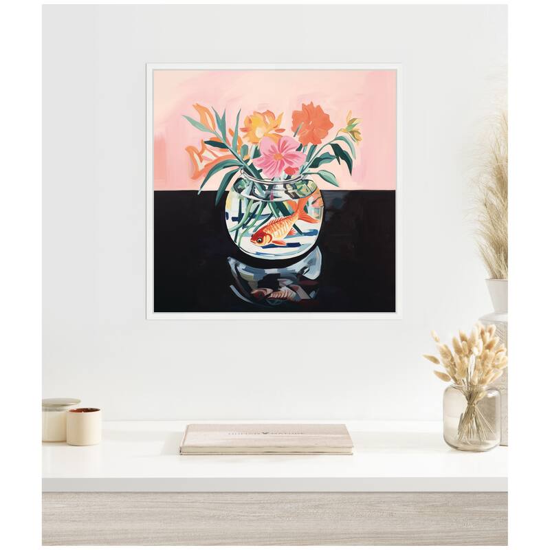 Kate and Laurel Sylvie Goldfish Bowl Botanical Framed Canvas by The Creative Bunch Studio