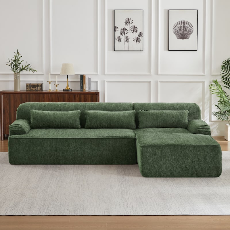 Floor Standing Chenille L-shape Chaise Sectional Sofa with Side Pocket