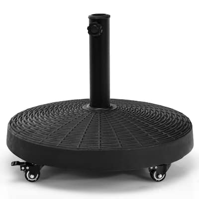 50 LBS Patio Wicker Style Resin Umbrella Base Stand Heavy Duty with Wheels