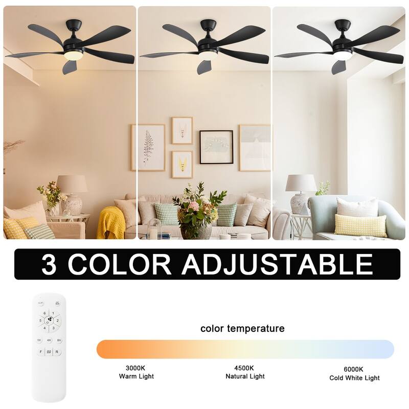 52" Smart Ceiling Fan with Light and Remote Control, 5 ABS Blades, LED Dimmable Optional