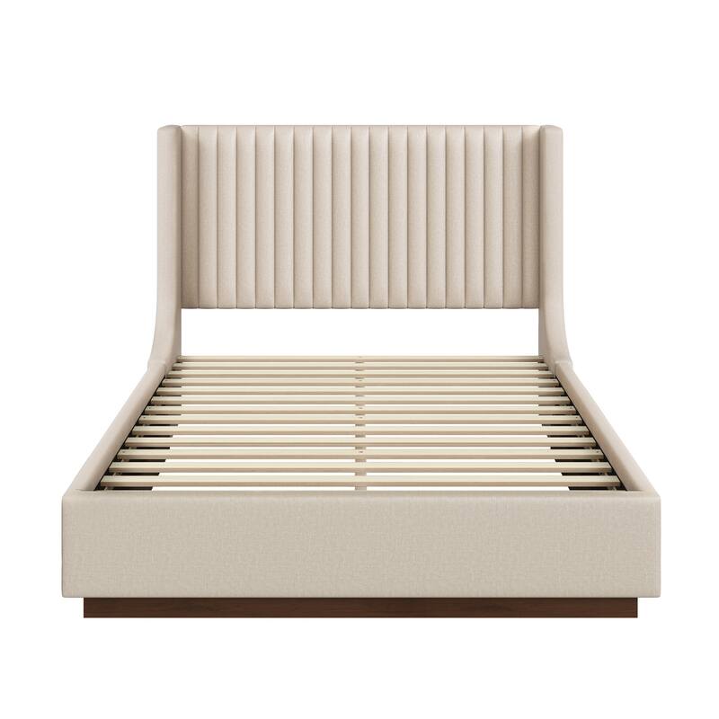 Wooden Upholstered Platform Bed with Padded Headboard-Queen/King Size
