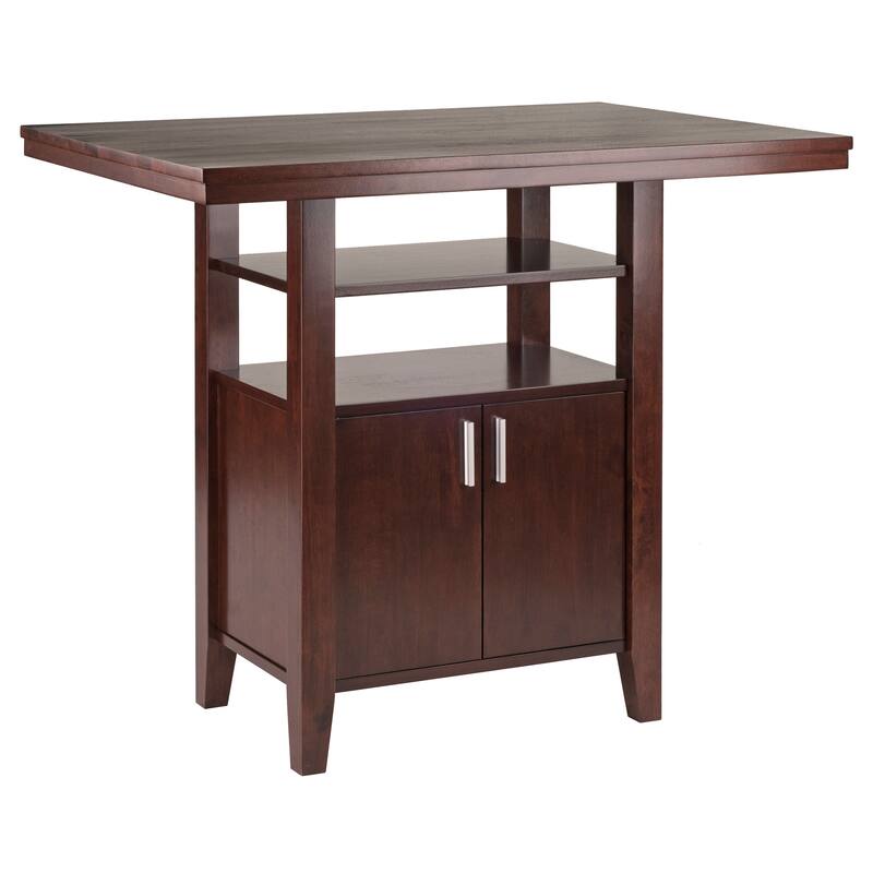 41.5" Walnut Wood High Table with Cabinet and Shelf