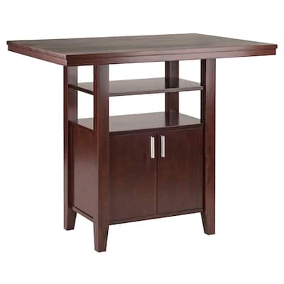 41.5" Walnut Wood High Table with Cabinet and Shelf
