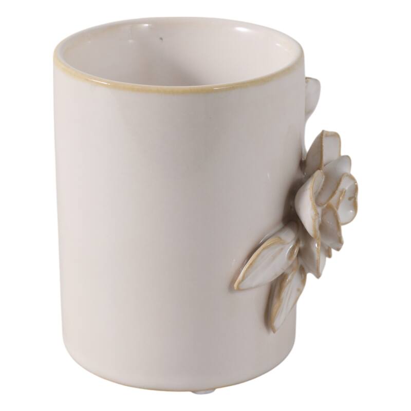 Stoneware Storage Container 3D Floral Sleek Contemporary Design