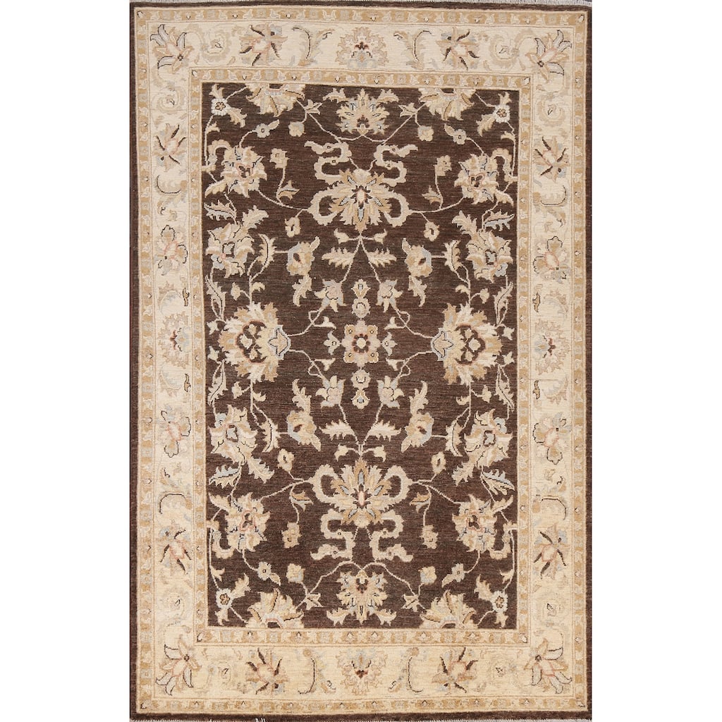 Vegetable Dye Chobi Peshawar Oriental Area Rug Handmade Wool Carpet - 4'11" x 7'3"