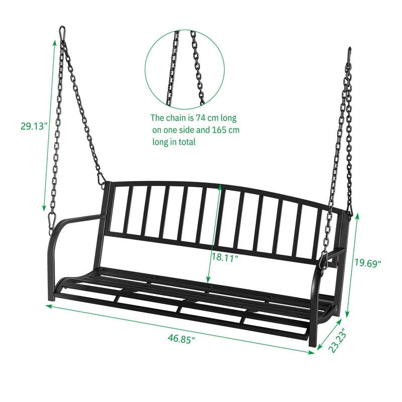 46.8 in 2-person Iron Porch Swing Outdoor Hanging Bench