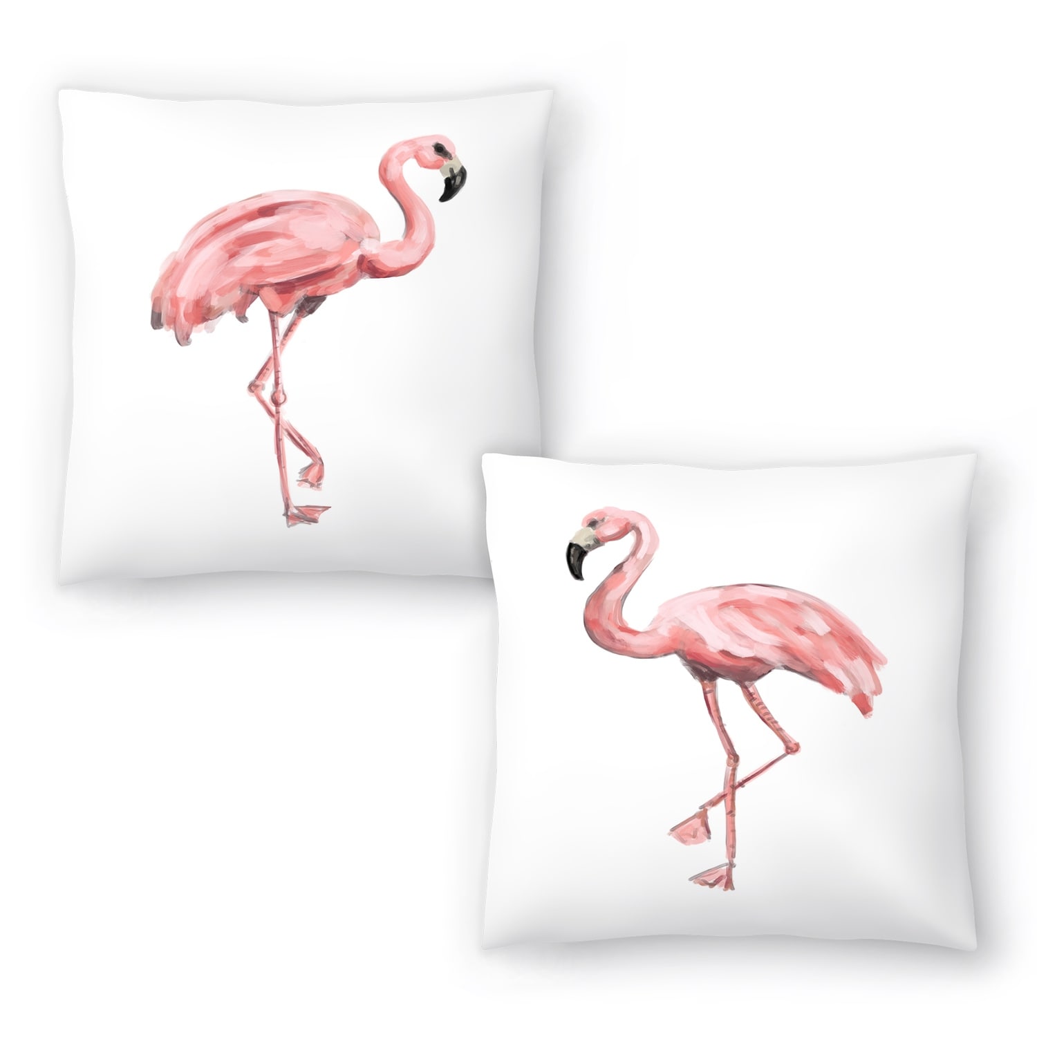 Pink Flamingo and Pink Painted Flamingo Set of 2 Decorative Pillows