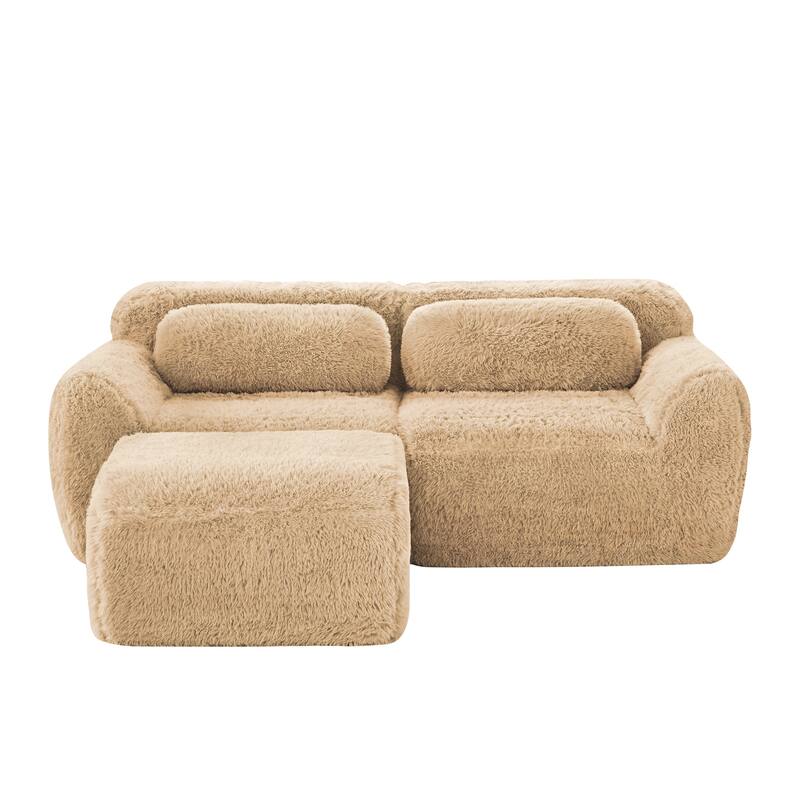 L-shaped Boneless Sofa, Soft Fluffy Plush Fabric, With Chaise 32D High Density Sponge, No Assembly Required