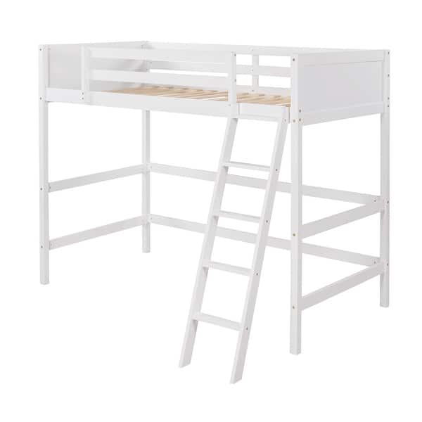 slide 2 of 13, Modern Style Twin Size Wood Loft Bed with Ladder White