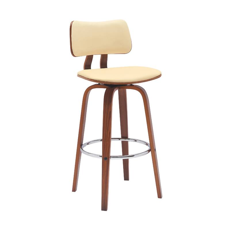 Faux Leather Armless Counter Height Bar Chair with Wood Frame, Swivel and Footrest