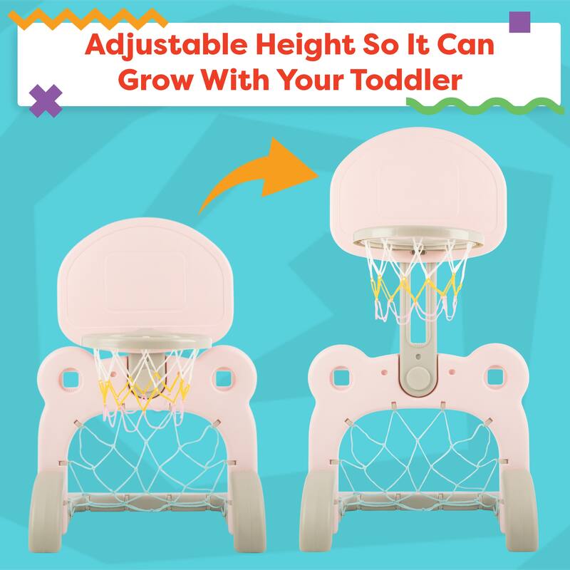 Hey Play 2-in-1 Adjustable Toddler Basketball Hoop and Soccer Goal