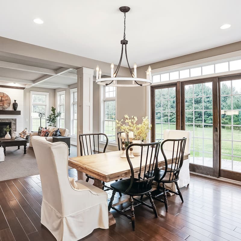 8-Light W23.6" x H82.67" Vintage Rustic Wagon Wheel Chandelier for Living Room