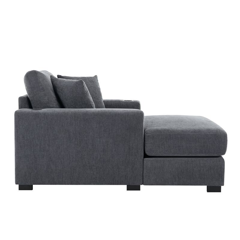 Modern Style Chaise Lounger Sofa Couch ,with Pillows, Charge Station & Cup Holders