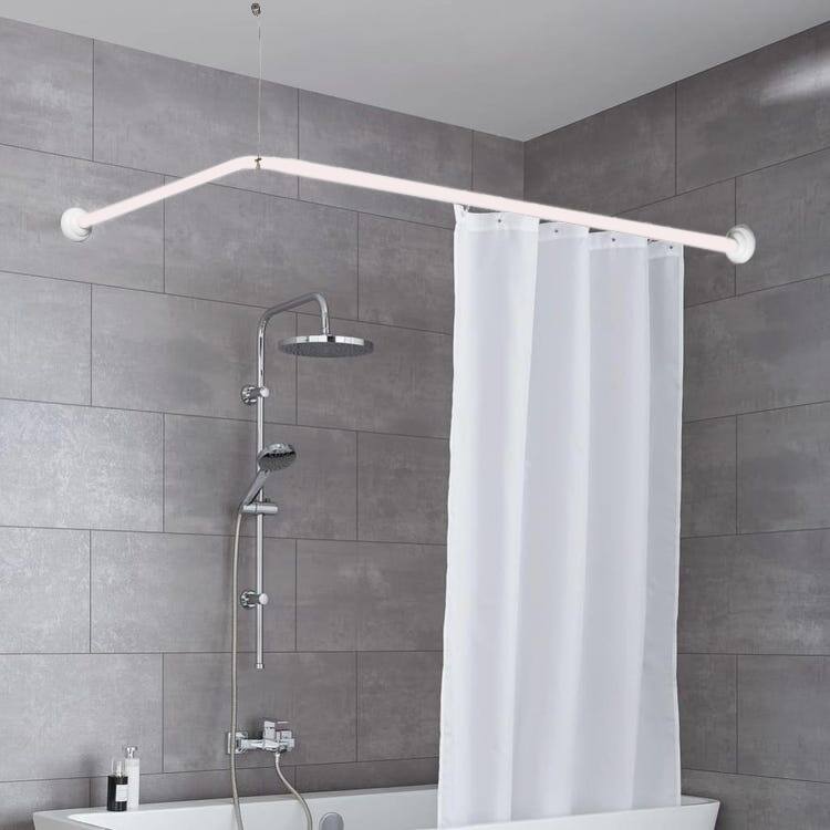 Wall Mounted Adjustable L-Shaped Corner Bathtub Curtain Rod 37" to 71"L White