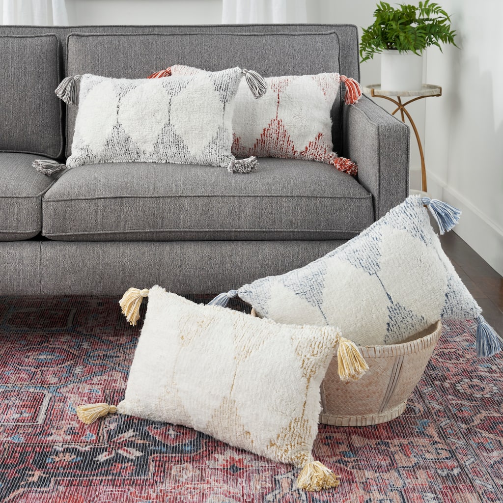 57 Grand by New Concept Washables Woven Triangles Tassel Throw Pillow , ( 12" x 20" )