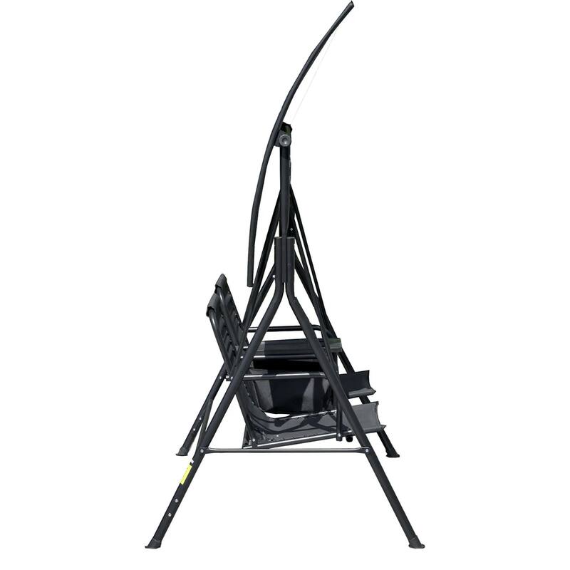 2-Seater Porch Swing with Pivot Table, Cup Holder, Adjustable Canopy