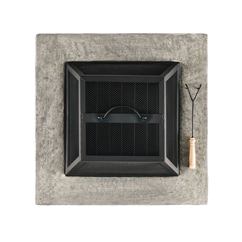 Roomfitters Outdoor Stone Finish Fire Pit with Mesh Screen, Heavy-Duty Fire Bowl, Perfect for Patio, Deck, and Garden Gatherings