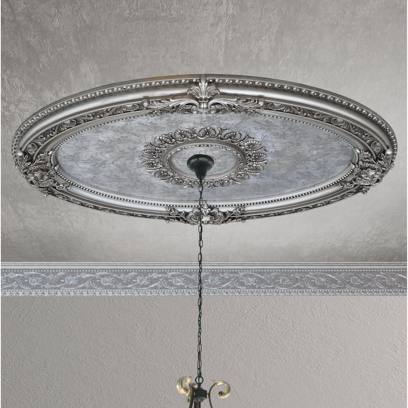 Golden Rocaille Oval Chandelier Ceiling Medallion - Silver