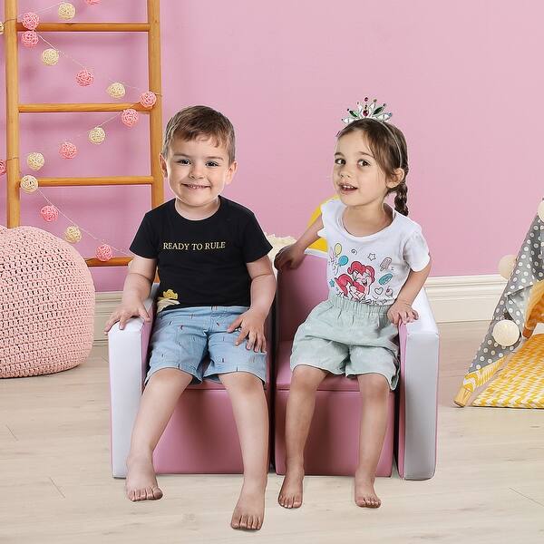 slide 2 of 18, Qaba Kids Sofa 2-in-1 Multi-Functional Table Chair Set 2 Seat Couch Storage Box Soft Sturdy Pink