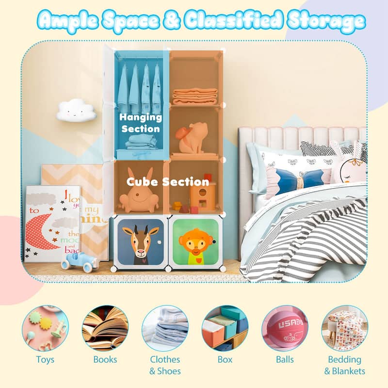 Costway 8-Cube Kids Wardrobe Baby Dresser Bedroom Armoire Clothes