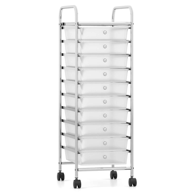 Costway Rolling Storage Cart with Chrome Plated Metal Frame & Lockable - See Details - Clear