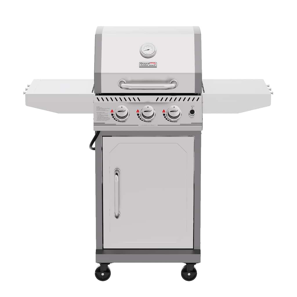 Royal Gourmet Stainless Steel 3-Burner Gas Grill with Side Tables, Silver