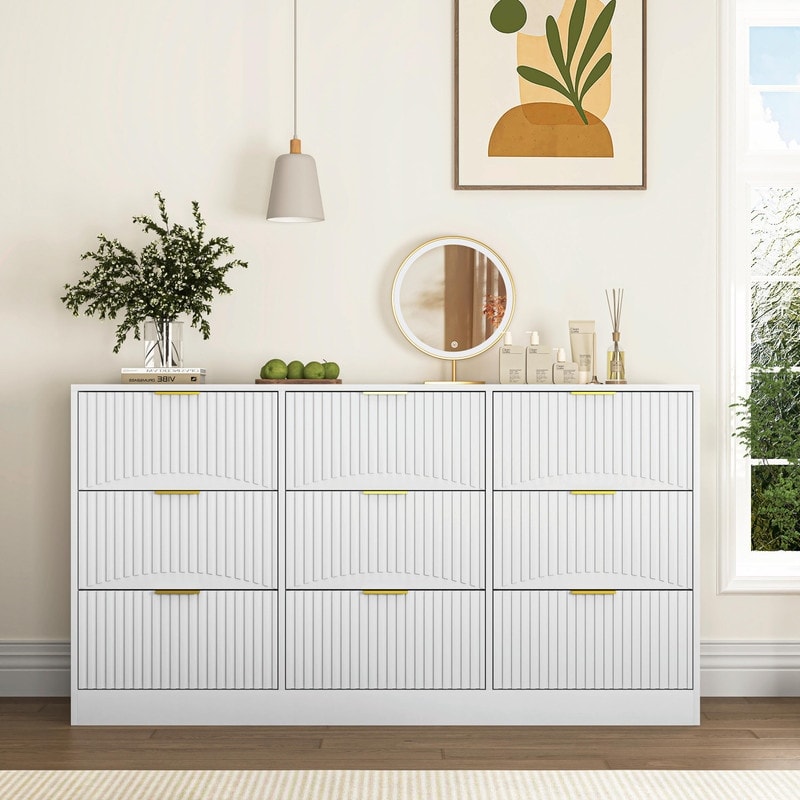 9-Drawer Wooden Dresser, 63" Large Deep Chest of Drawers with Ample Storage