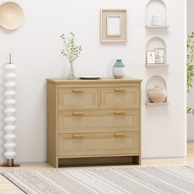 Kitchen Sideboard Buffet Storage Cabinet with Rattan Drawers Accent Cabinet Dresser Floor Cupboard for Entryway Bedroom